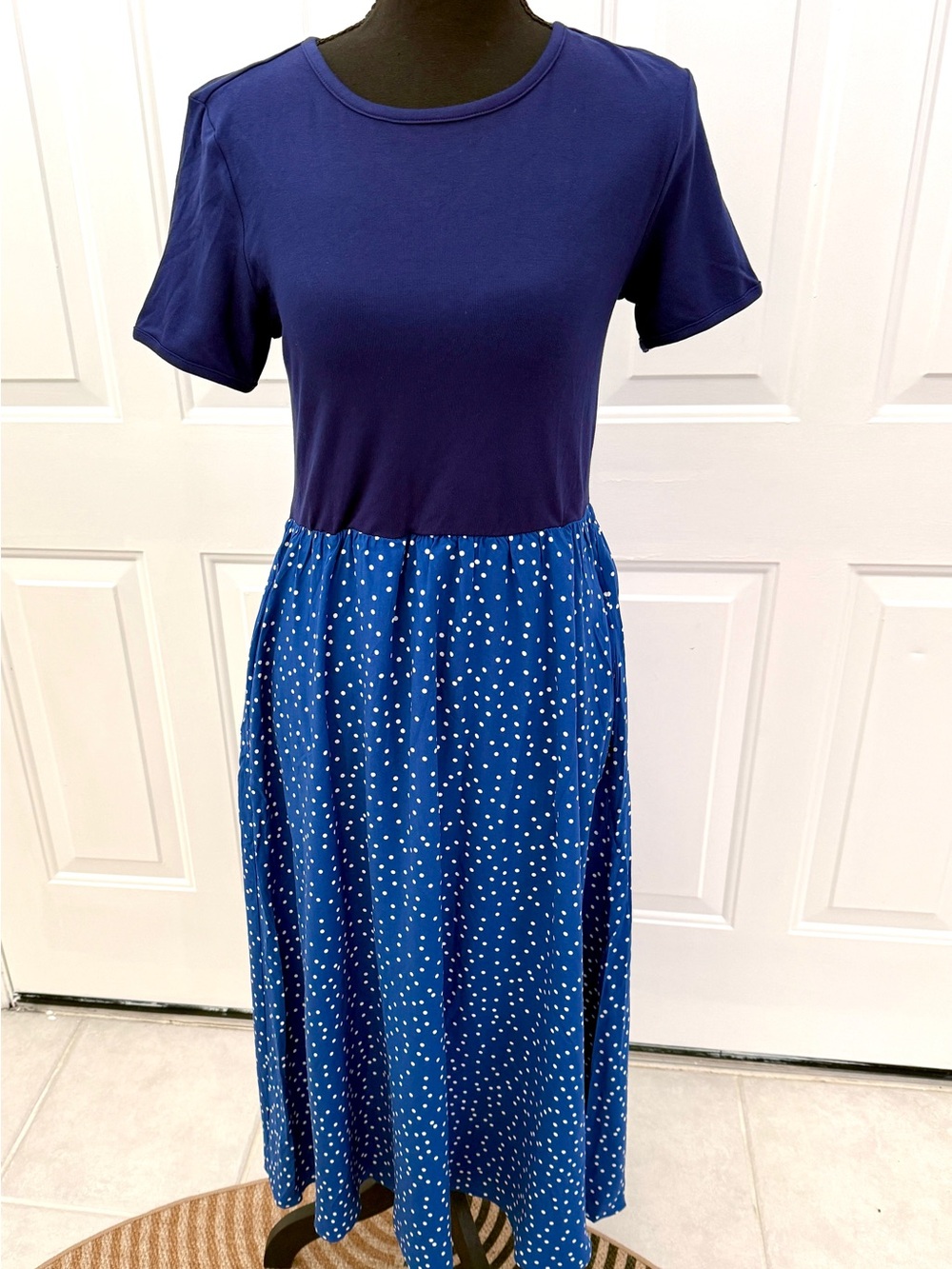 a new day Navy and Royal Blue Polka Dot Midi Dress